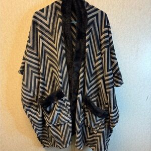 Charter Club Black and Gray Geometric Poncho Sweater